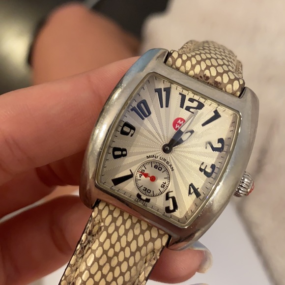 Silver Michele mini urban watch with python band - Picture 2 of 8